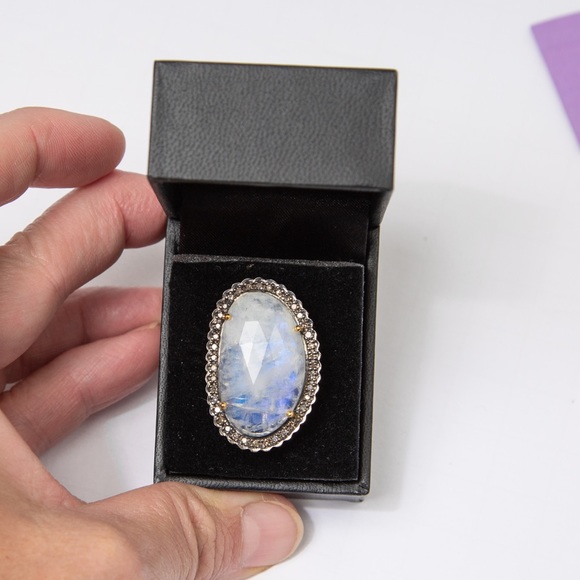 Rarities by Carol Brodie statement cocktail ring large moonstone & diamonds 10 - Picture 5 of 15